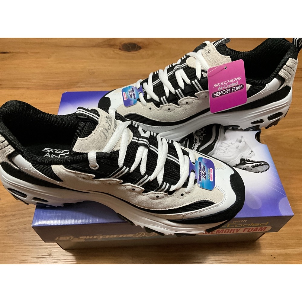 Skechers DLites Biggest Fan Black White Sneakers 150860 BKW Womens 8.5 NEW